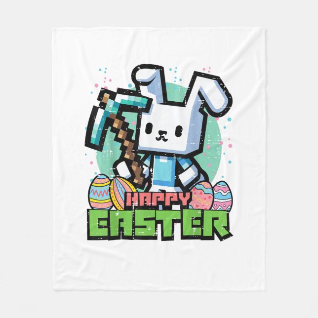 Happy Easter Bunny Pixel Game Gaming Gamer Boys Ki Fleecefilt (Framsidan)