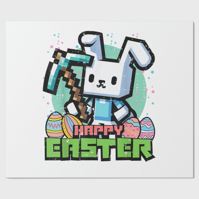 Happy Easter Bunny Pixel Game Gaming Gamer Boys Ki Presentpapper (Platt)