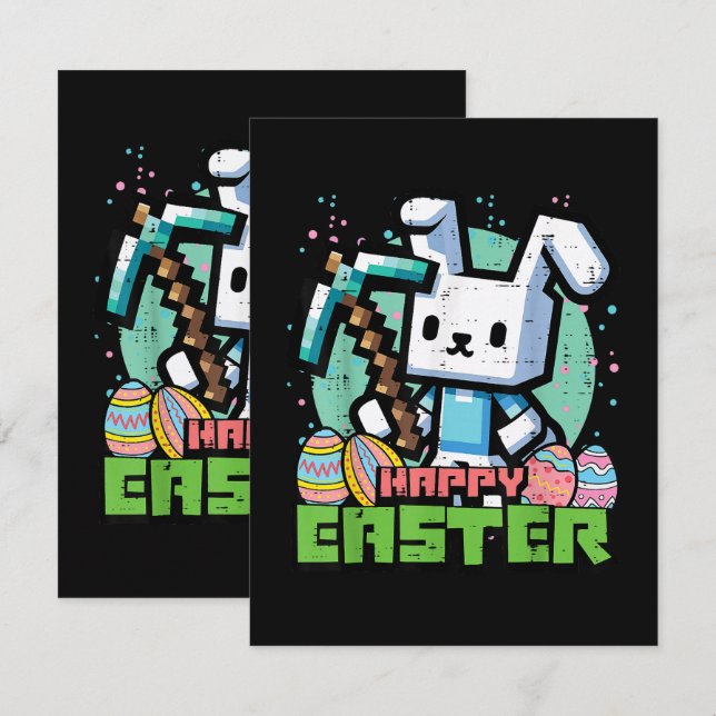 Happy Easter Bunny Pixel Game  Kort (Fram/baksida)