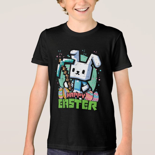 Happy Easter Bunny Pixel Game  T Shirt (Framsida)