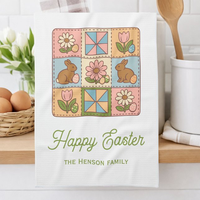 Happy Easter Bunny Quilt Pattern Family  Kökshandduk (Skapare uppladdad)