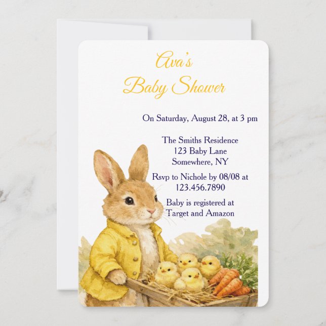Happy Easter Bunny Rabbit Baby Shower Invitation Inbjudningar (Baksida)