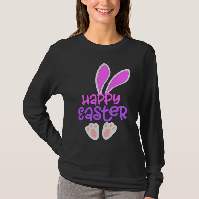 Happy Easter Bunny Rabbit Egg Hunt Cute Ears Girls T Shirt (Framsida)