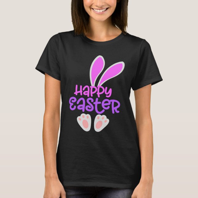 Happy Easter Bunny Rabbit Egg Hunt Cute Ears Girls T Shirt (Framsida)