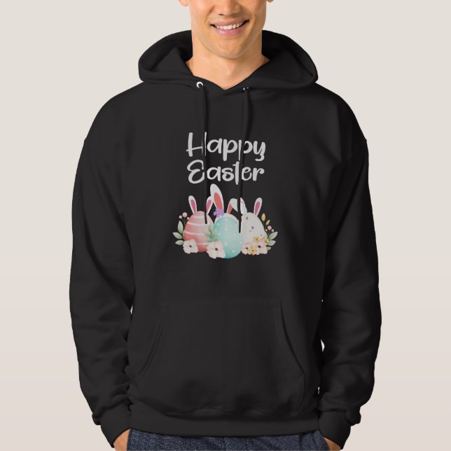 Happy Easter Bunny Rabbit Eggs Funny Easter Day Hoodie (Framsida)
