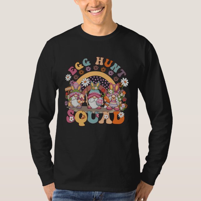 Happy Easter Bunny Rainbow  Gnome Egg hunt Squad T Shirt (Framsida)