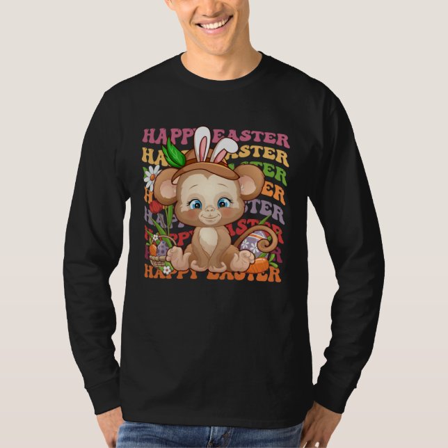 Happy Easter Bunny Rainbow Monkey  Easter Egg Hunt T Shirt (Framsida)