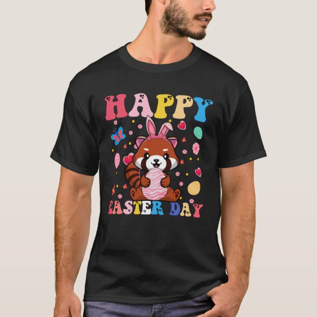 Happy Easter Bunny Red Panda  Easter Day Groovy T Shirt (Framsida)