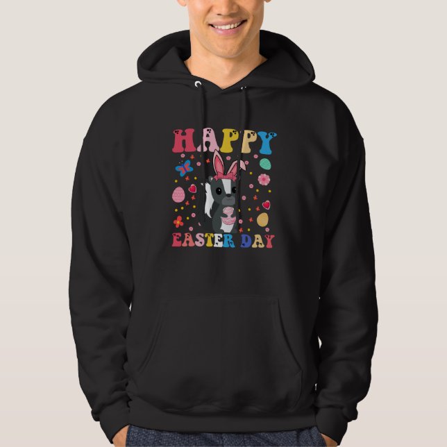 Happy Easter Bunny Skunk  Easter Day Groovy Hoodie (Framsida)