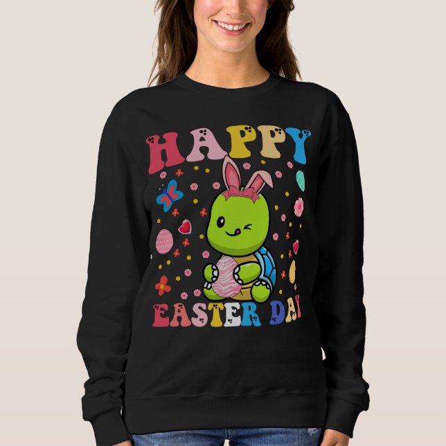 Happy Easter Bunny Turtle  Easter Day Groovy T Shirt (Framsida)