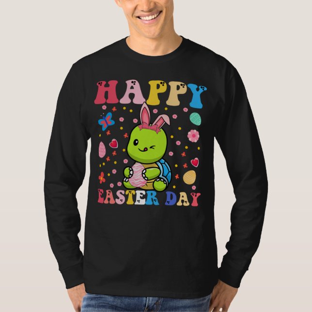 Happy Easter Bunny Turtle  Easter Day Groovy T Shirt (Framsida)