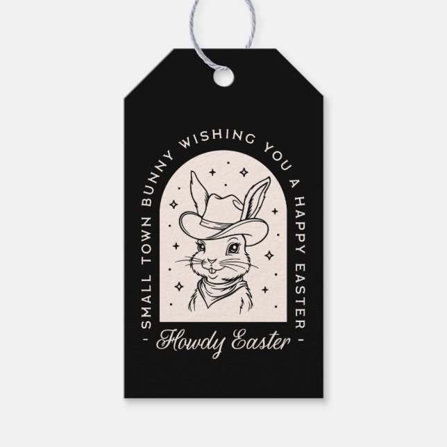 Happy Easter bunny western theme funny greetings Presentetikett (Framsidan)