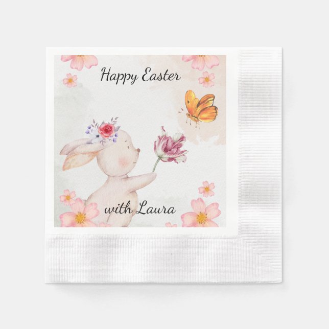 Happy Easter- bunny with butterfly  Pappersservett (Framsidan)