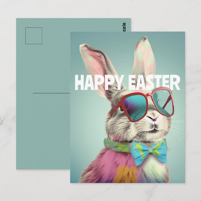 Happy Easter Bunny with Sunglasses Funny Vykort (Fram/baksida)