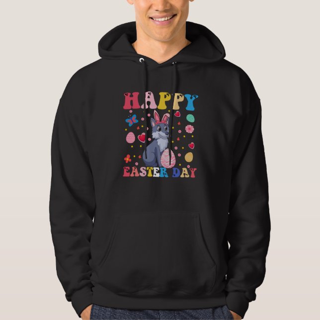 Happy Easter Bunny Wolf  Easter Day Groovy Hoodie (Framsida)