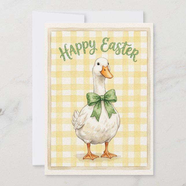 Happy Easter Card With White Duck Julkort (Framsida)