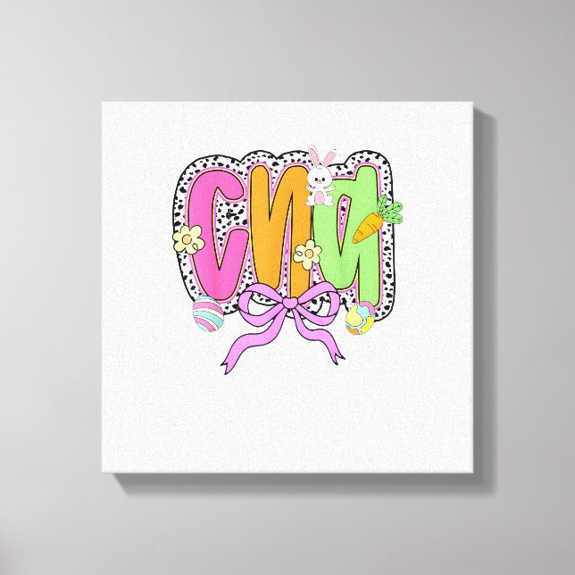 Happy Easter CNA Nurse Coquette Bow Bunny Eggs Wom Canvastryck (Framsida)