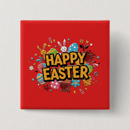 Happy Easter Colorful Bunny & Eggs Pin Knapp