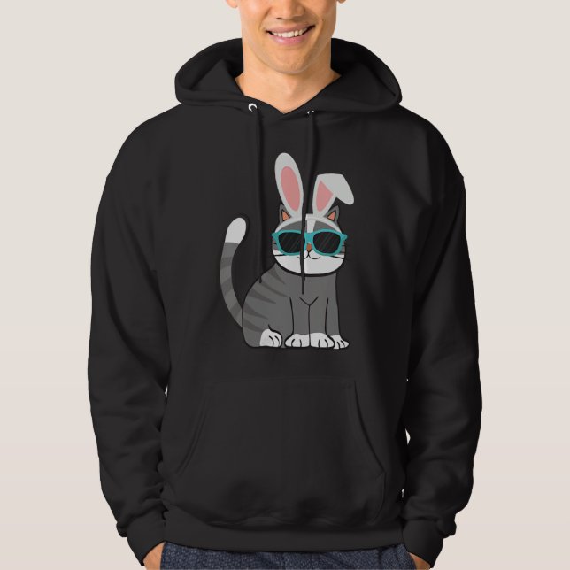 Happy Easter Cool Cat With Bunny Ears and Glasses  Hoodie (Framsida)