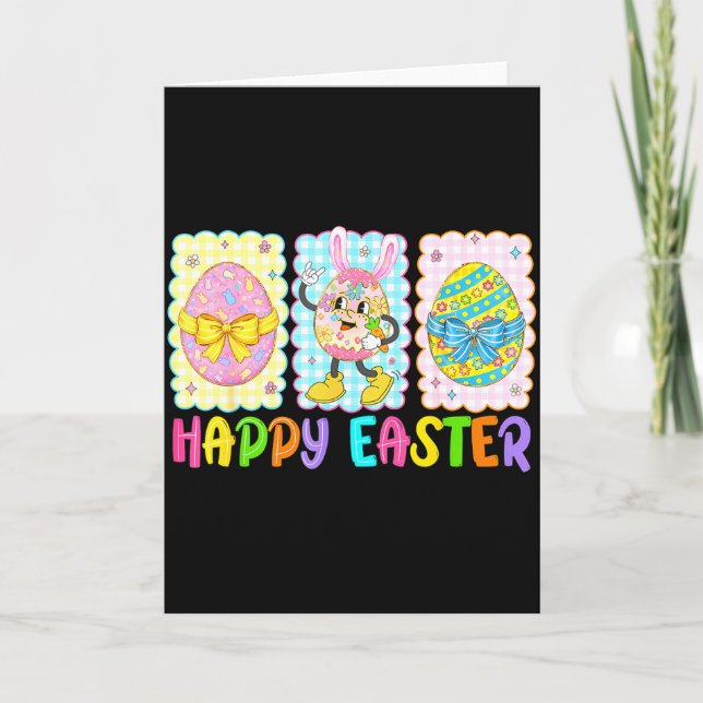 Happy Easter Coquette Bow Funny Easter Eggs Kids B Kort (Framsida)