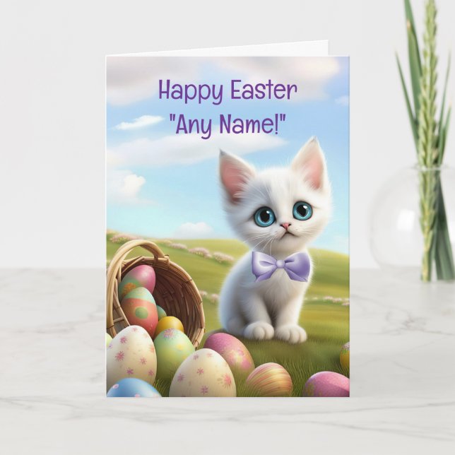Happy Easter Custom Name Cute Kitten Kort (Framsida)