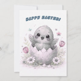 Happy Easter Cute Baby Chick Hatching Egg Spring Julkort