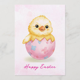 Happy Easter Cute Baby Chick Watercolor Greeting 