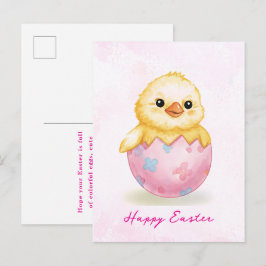 Happy Easter Cute Baby Chick Watercolor Greeting  Vykort