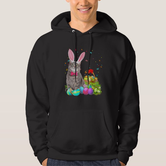 Happy Easter Cute Bunny Cat Eggs Basket Men Women Hoodie (Framsida)