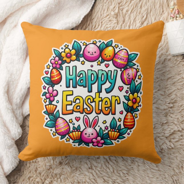 Happy Easter – Cute Bunny Lettering almofada Kudde (Filt)