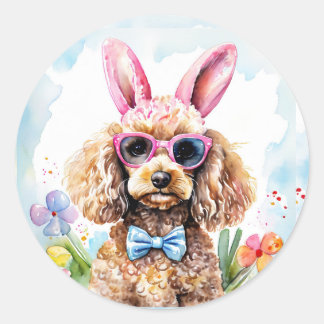 Happy Easter Cute Bunny Poodle Watercolor Dog Runt Klistermärke