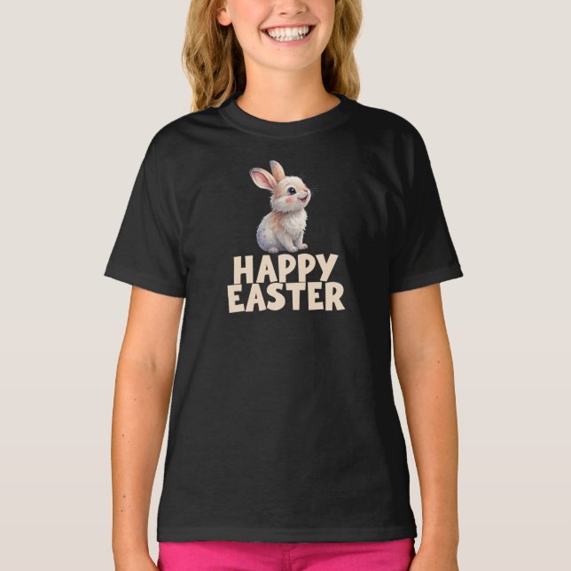 Happy Easter, Cute Bunny Rabbit T Shirt (Framsida)