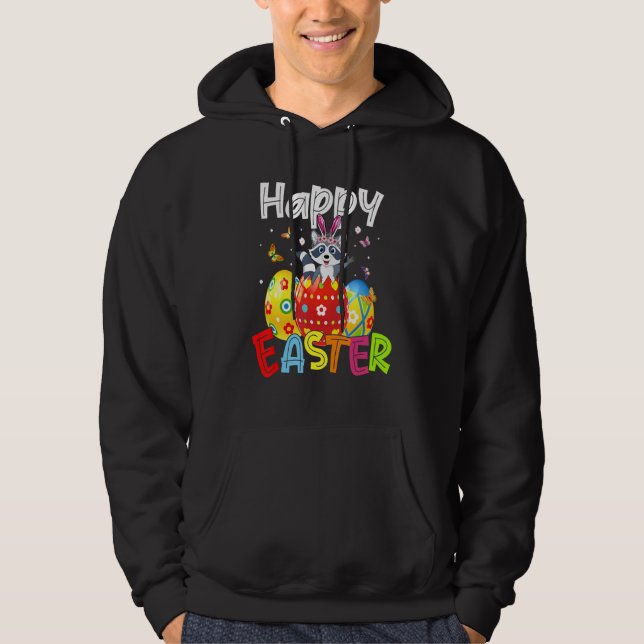 Happy Easter Cute Bunny Rabiit Raccoon  Eggs Hunt  Hoodie (Framsida)