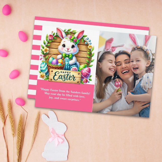 Happy Easter! Cute Bunny with family photo Inbjudningar (Skapare uppladdad)