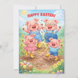 Happy Easter Cute Funny Pigs Spring Holiday Julkort