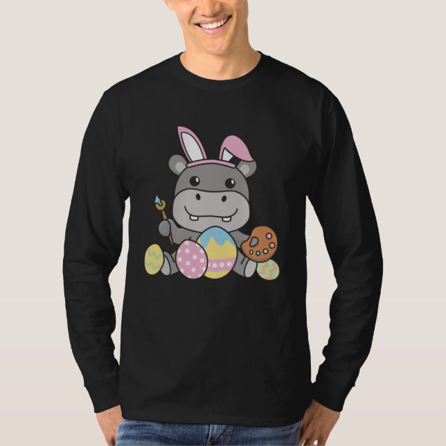 Happy Easter Cute Hippo For Easter With Easter Egg T Shirt (Framsida)