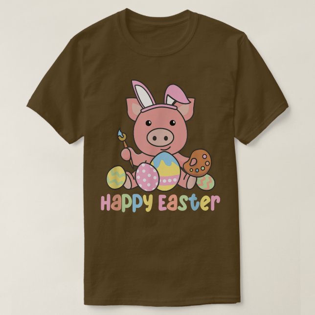 Happy Easter Cute Pig For Easter With Easter Eggs  T Shirt (Design framsida)