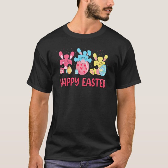 Happy Easter Cute Puzzle Pieces Rabbit Autism Awar T Shirt (Framsida)