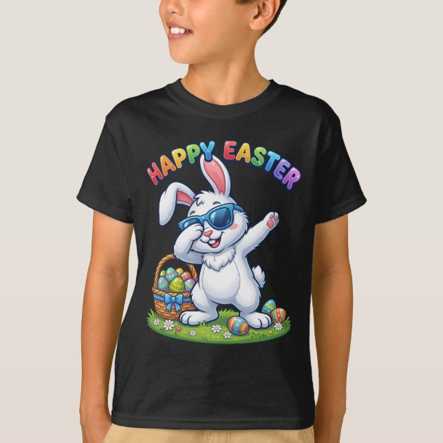 Happy Easter Dabbing Bunny with Sunglasses T Shirt (Framsida)