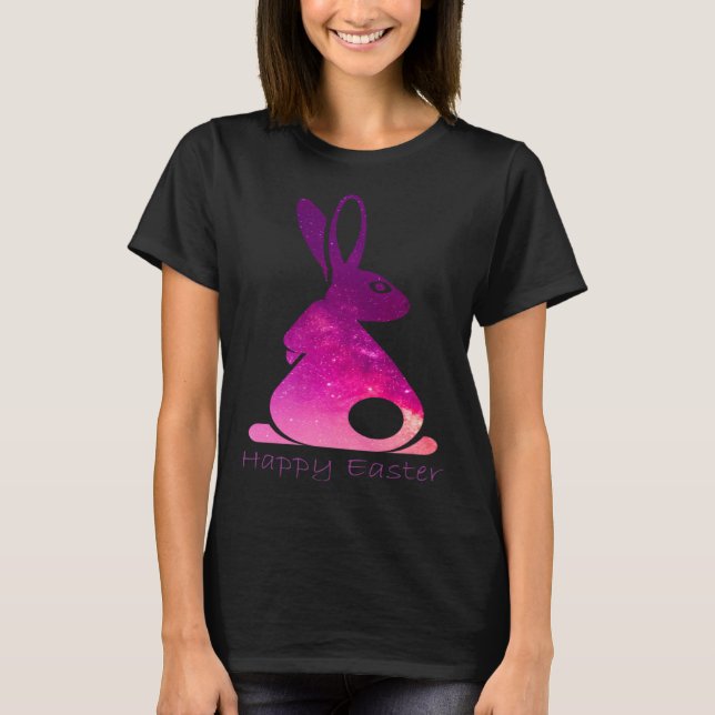 Happy Easter Day Bunny rabbit pink solar system cl T Shirt (Framsida)