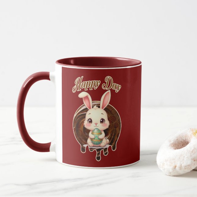 Happy Easter Day – Cute Bunny Illustration Mugg (Med munk)