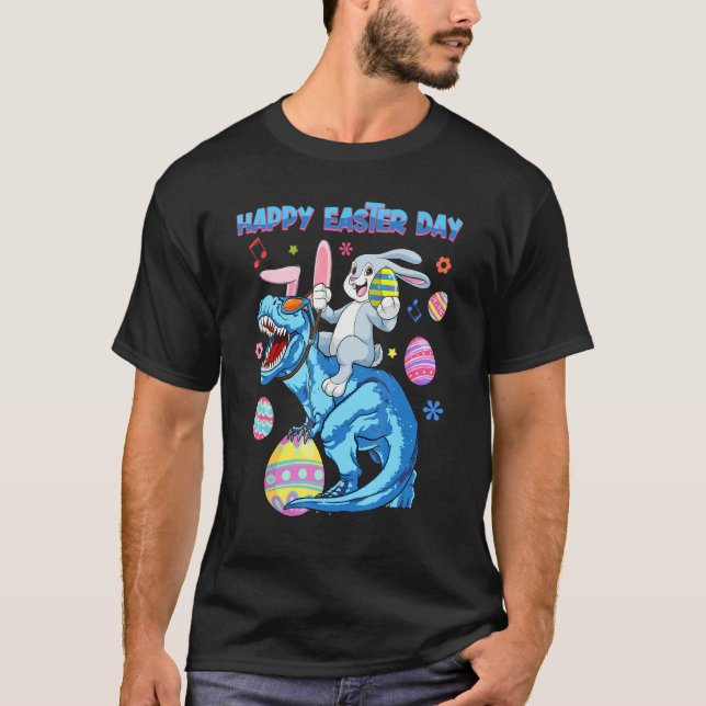 Happy Easter Day Funny Graphic Cute Bunny Riding D T Shirt (Framsida)
