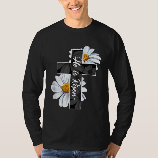 Happy Easter Day He Is Risen Jesus Christian Cross T Shirt (Framsida)
