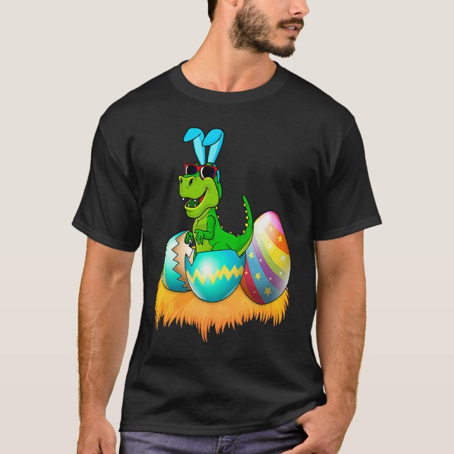 Happy Easter Day Rex Saurus Dinosaur Bunny Eggs To T Shirt (Framsida)