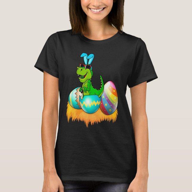 Happy Easter Day Rex Saurus Dinosaur Bunny Eggs To T Shirt (Framsida)