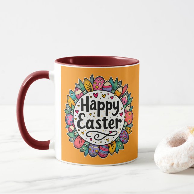 Happy Easter – Decorative Floral Frame - caneca Mugg (Med munk)
