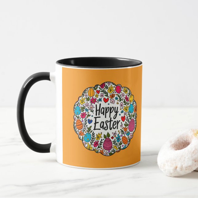 Happy Easter – Decorative Floral Wreath caneca Mugg (Med munk)