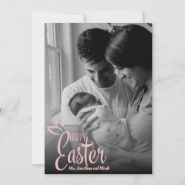 Happy Easter Decorative Pink Script Custom Photo Julkort