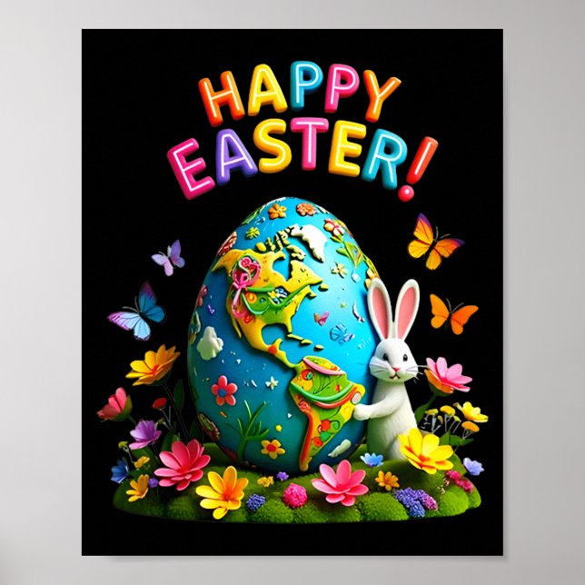 Happy easter earth day 2026 bunny world map easter poster (Framsidan)