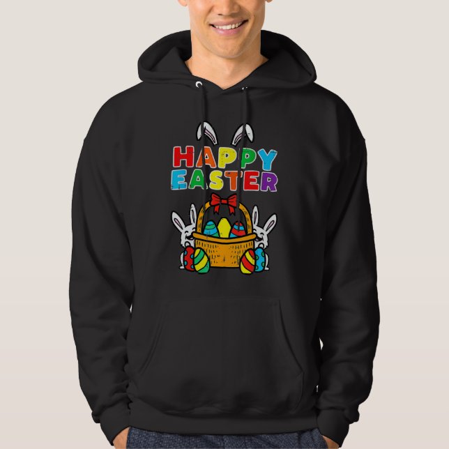 Happy Easter Egg Basket Bunny Ears Hoodie (Framsida)